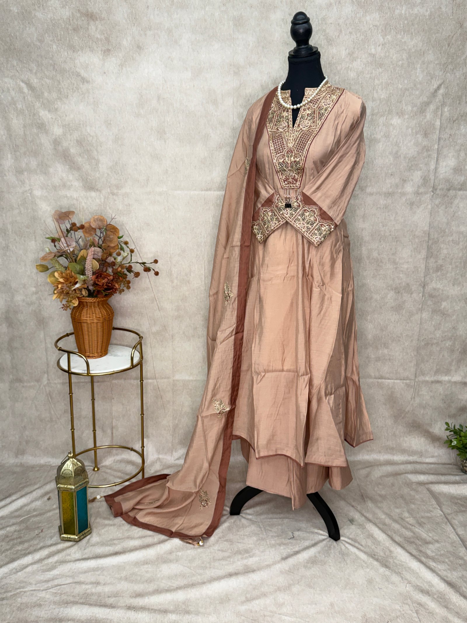 Royal Blush Peach Embroidered 3-Piece Suit Set